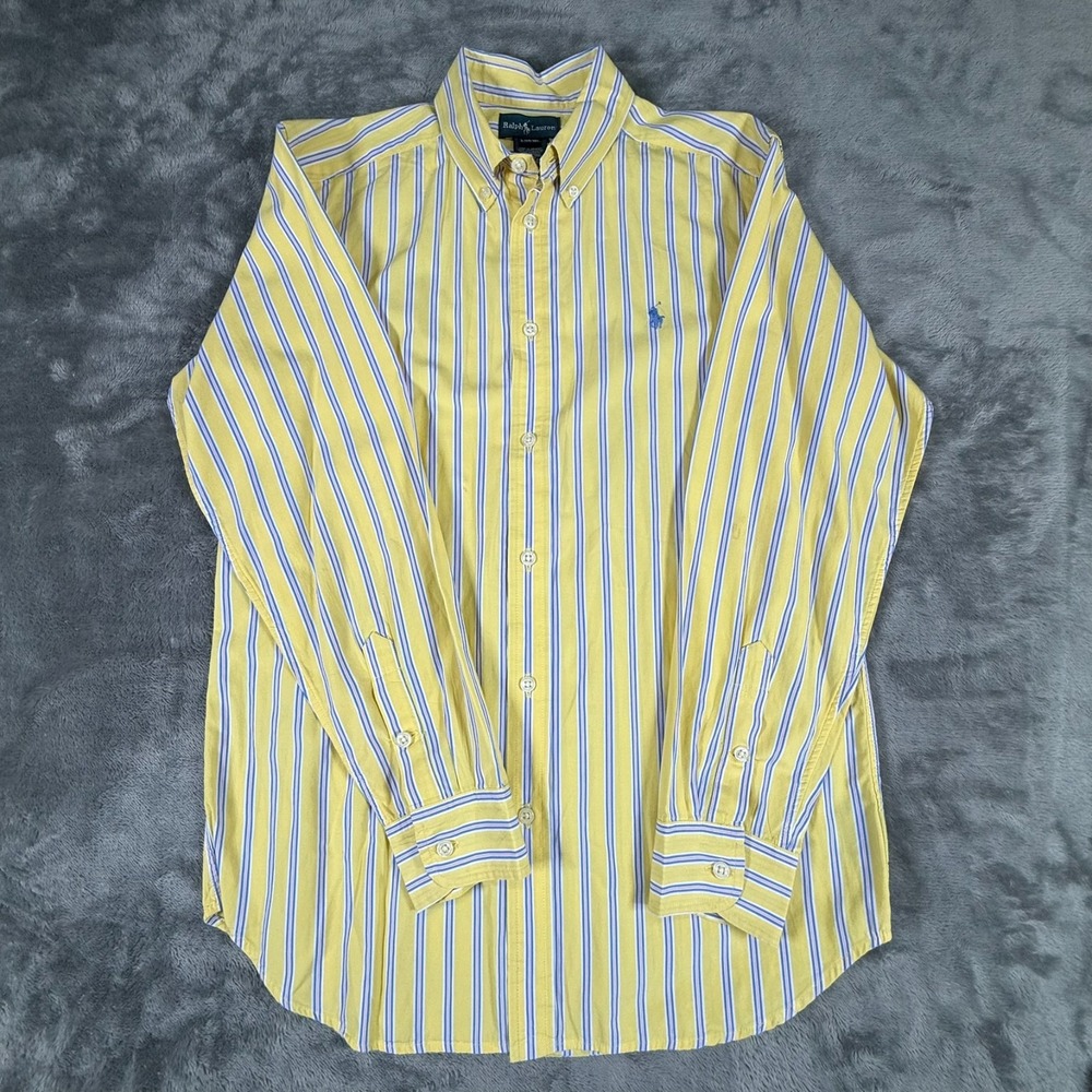 Ralph Lauren Mens Size L 14-16 Button Down Shirt Long Sleeve Yellow/Blue Striped